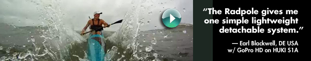 Radpole camera mount on HUKI S1A Surf Ski w GoPro Hero HD.