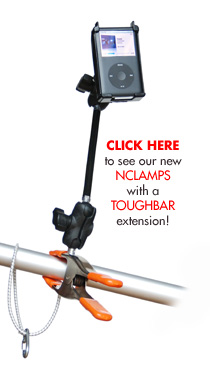 nclamp clamping mount with garmin gps, iphone, mp3 player and aqua box