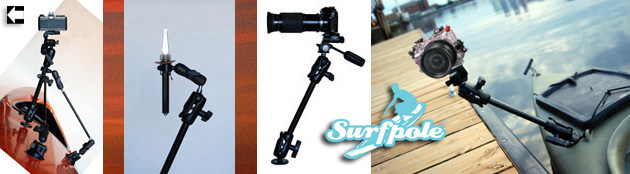 Surfpole multipurpose portable camera mount, navigation light mount and fishing pole mount.