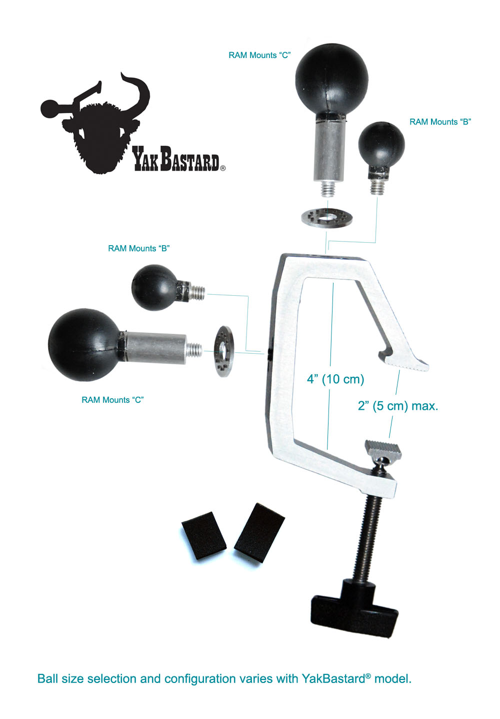 YakBastard Kayak Cockpit Lip and Canoe/Boat Gunnel Clamp with (1) RAM
