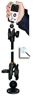 Exploded view of Radpole multipurpose portable camera mount, navigation light mount and fishing pole mount.