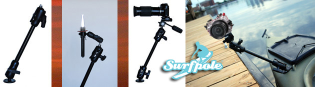 Surfpole multipurpose portable camera mount, navigation light mount and fishing pole mount.